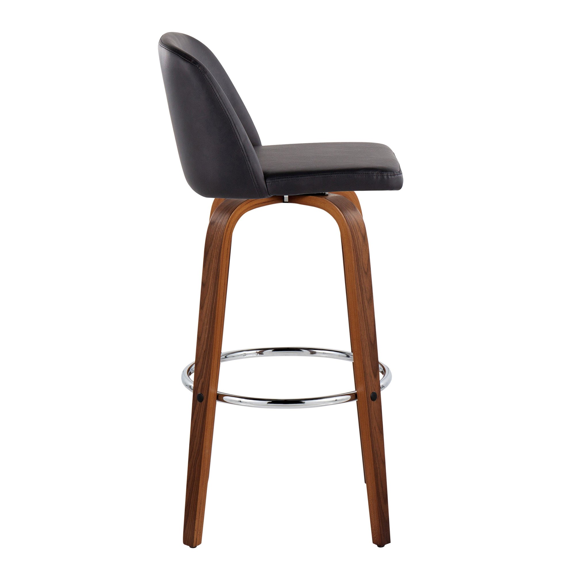 Toriano 30 Inch Walnut Black Faux Leather Mid-Century Barstool (Set of 2) 7 Toriano 30 Inch Walnut Black Faux Leather Mid-Century Barstool (Set of 2) - Image 7