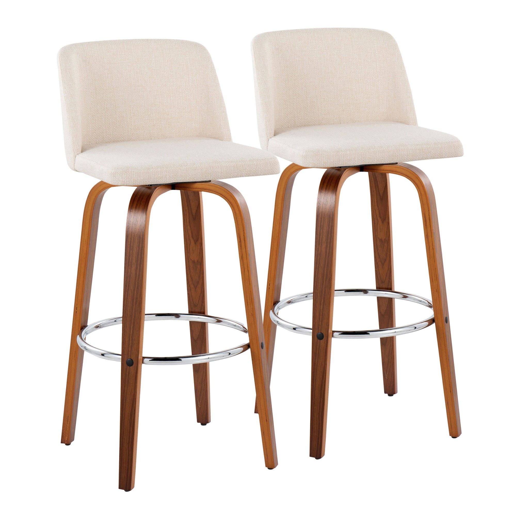 Toriano 30-Inch Walnut and Cream Mid-Century Modern Swivel Barstool (Set of 2) 5 Toriano 30-Inch Walnut and Cream Mid-Century Modern Swivel Barstool (Set of 2) - Image 5