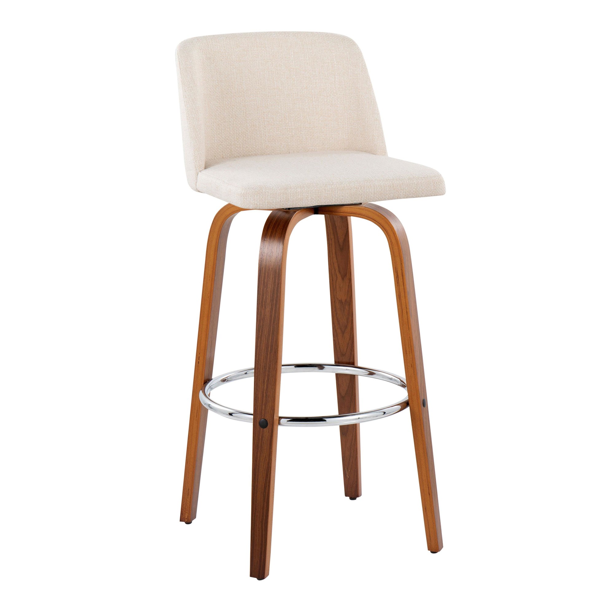 Toriano 30-Inch Walnut and Cream Mid-Century Modern Swivel Barstool (Set of 2) 6 Toriano 30-Inch Walnut and Cream Mid-Century Modern Swivel Barstool (Set of 2) - Image 6
