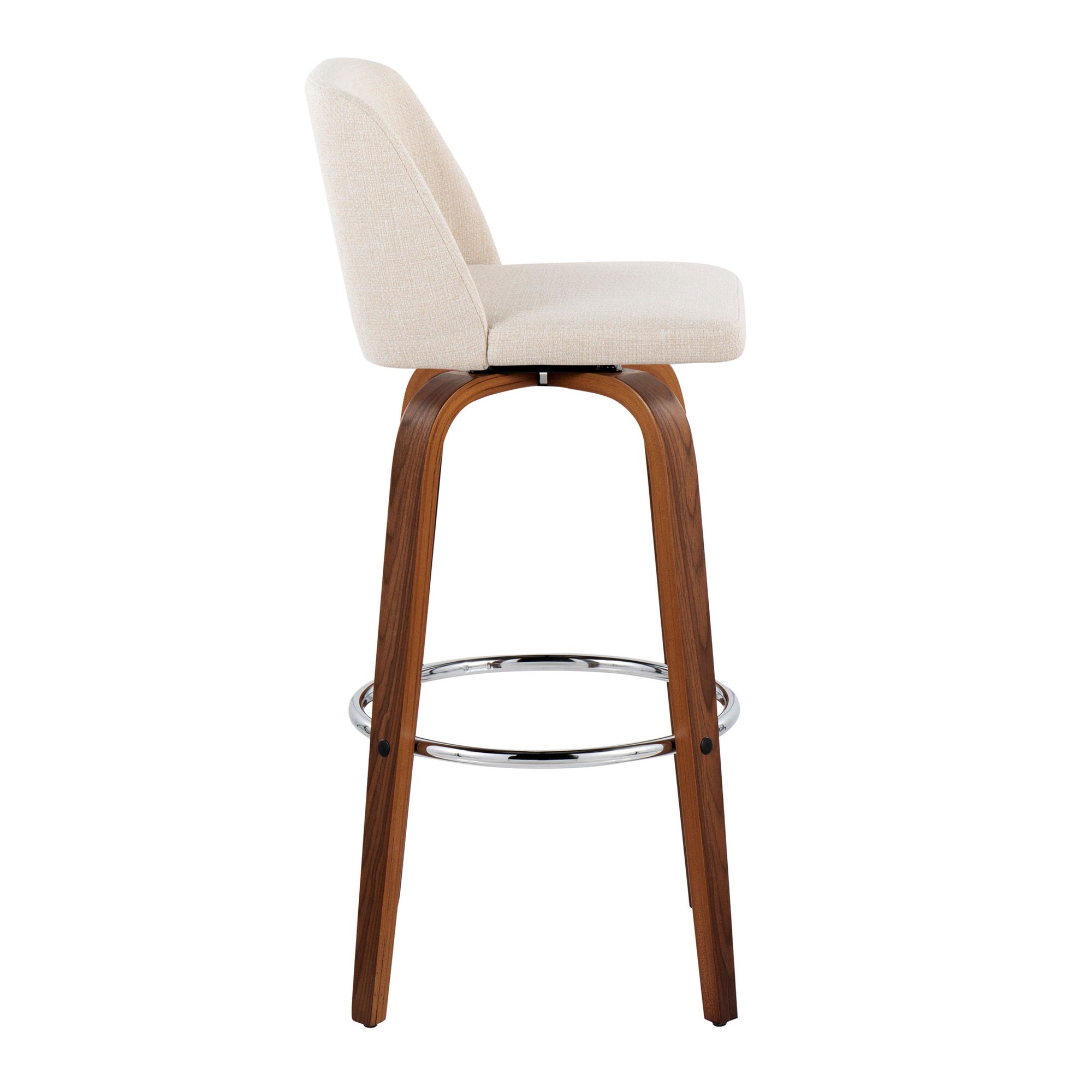 Toriano 30-Inch Walnut and Cream Mid-Century Modern Swivel Barstool (Set of 2) 7 Toriano 30-Inch Walnut and Cream Mid-Century Modern Swivel Barstool (Set of 2) - Image 7