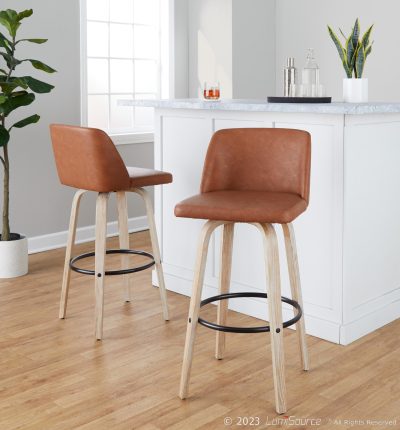 Toriano 30-Inch White Washed Contemporary Swivel Barstool (Set of 2)