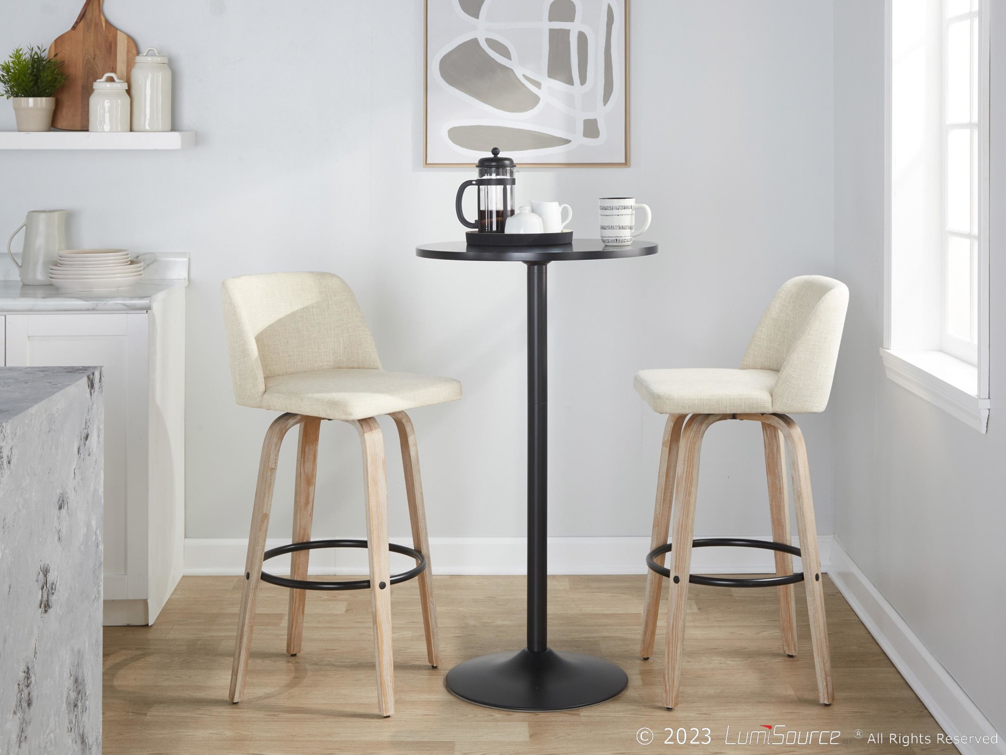 Toriano 30-Inch White Washed Wood Swivel Barstools (Set of 2) 3 Toriano 30-Inch White Washed Wood Swivel Barstools (Set of 2) - Image 3