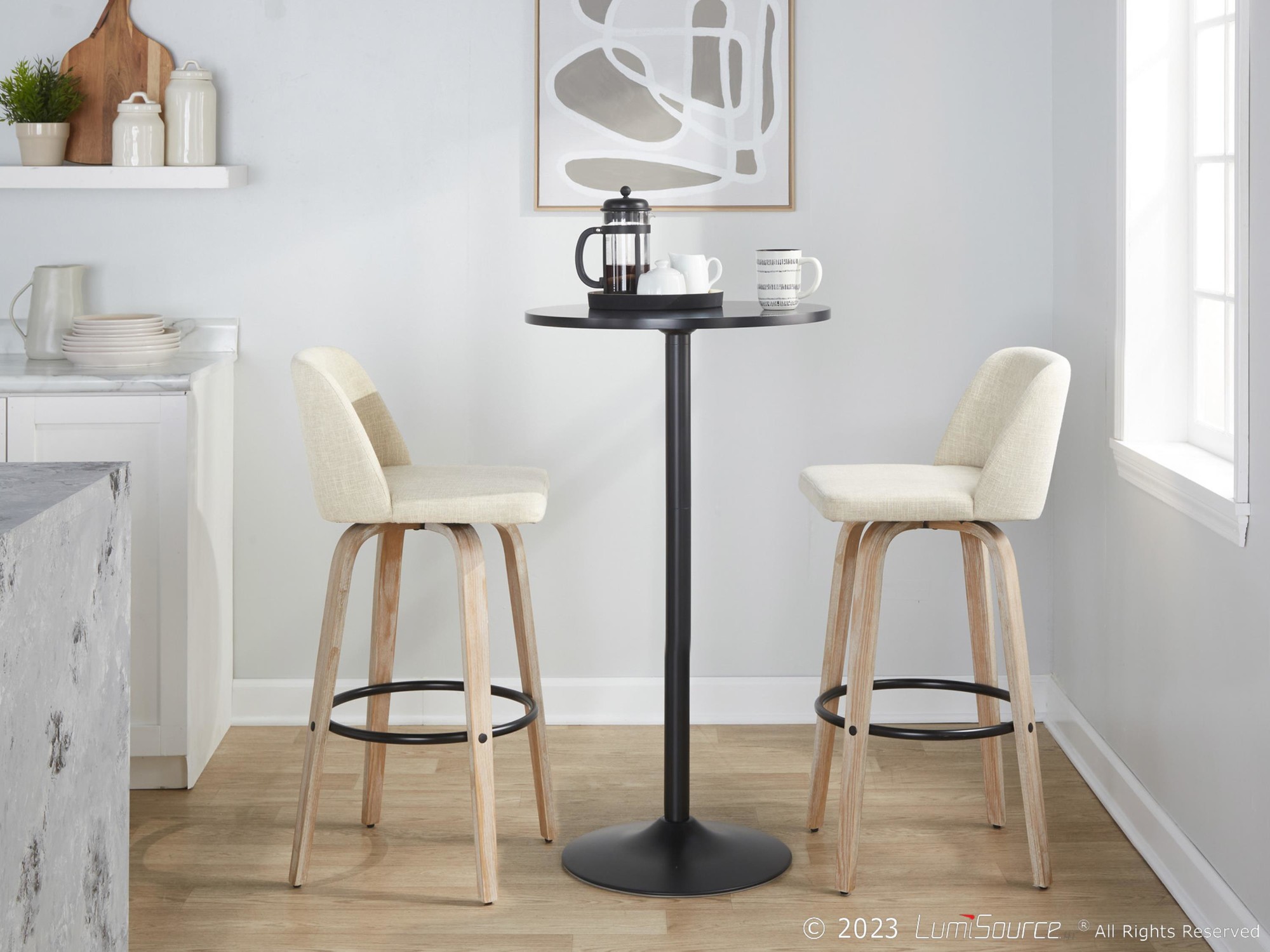 Toriano 30-Inch White Washed Wood Swivel Barstools (Set of 2) 4 Toriano 30-Inch White Washed Wood Swivel Barstools (Set of 2) - Image 4