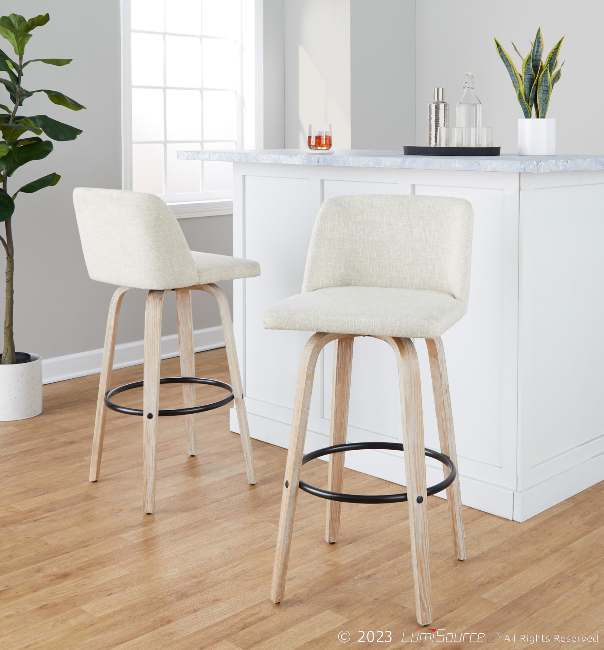 Toriano 30-Inch White Washed Wood Swivel Barstools (Set of 2) 1 Toriano 30-Inch White Washed Wood Swivel Barstools (Set of 2)