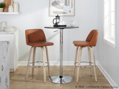Toriano 30-Inch Whitewashed Wood Camel Faux Leather Swivel Barstool (Set of 2)
