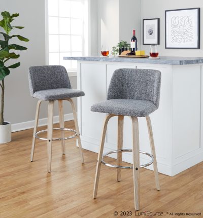 Toriano 30-Inch Whitewashed Wood Grey Noise Contemporary Swivel Barstool (Set of 2)