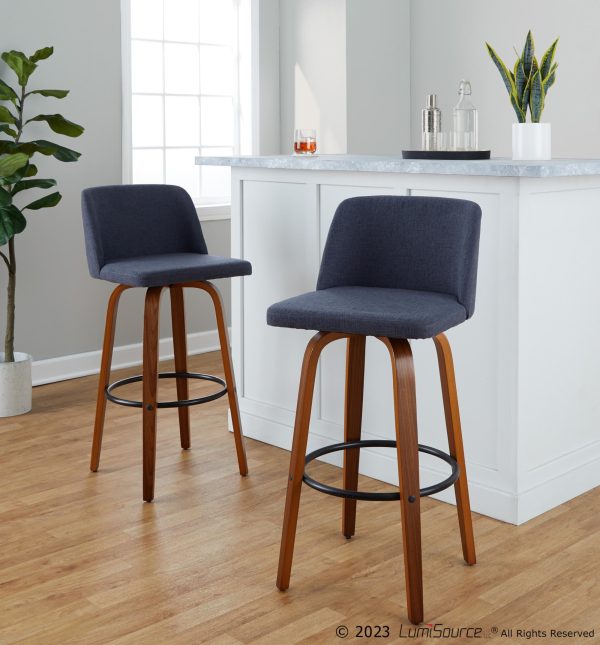Toriano 30 Mid Century Modern Blue Swivel Barstool Pair Set of 2 1