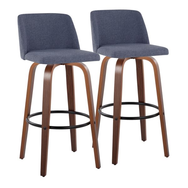 Toriano 30 Mid Century Modern Blue Swivel Barstool Pair Set of 2 4
