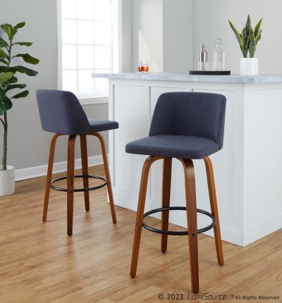 Toriano 30 Mid-Century Modern Blue Swivel Barstool Pair (Set of 2)