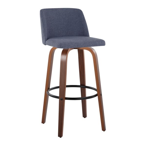Toriano 30 Mid Century Modern Blue Swivel Barstool Pair Set of 2 5