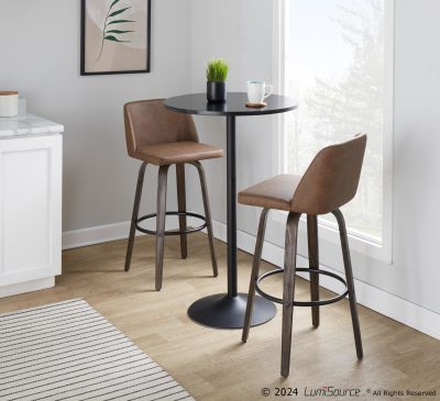 Toriano 30 Mid-Century Modern Espresso Swivel Barstools (Set of 2)