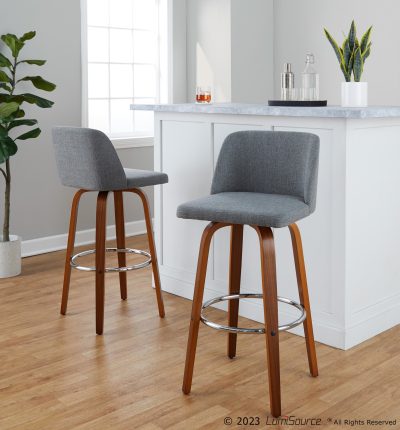 Toriano 30 Mid-Century Modern Grey Fabric Swivel Barstool (Set of 2)