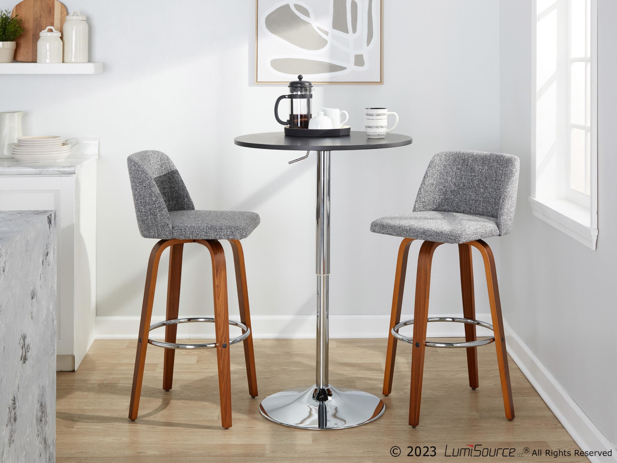 Toriano 30" Mid-Century Modern Swivel Barstool in Walnut (Set of 2) (Set of 2) 3 Toriano 30" Mid-Century Modern Swivel Barstool in Walnut (Set of 2) (Set of 2) - Image 3