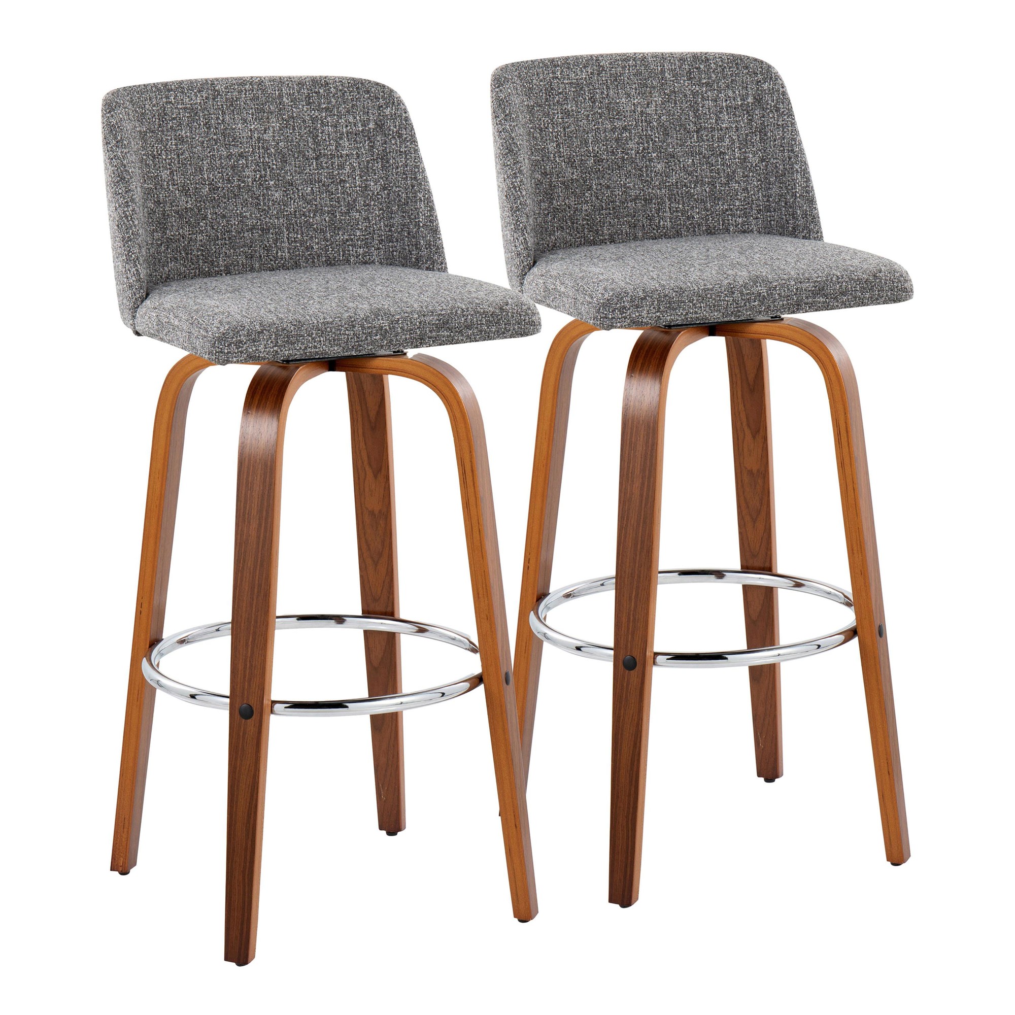 Toriano 30" Mid-Century Modern Swivel Barstool in Walnut (Set of 2) (Set of 2) 5 Toriano 30" Mid-Century Modern Swivel Barstool in Walnut (Set of 2) (Set of 2) - Image 5
