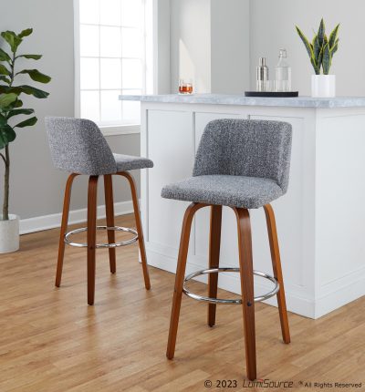 Toriano 30" Mid-Century Modern Swivel Barstool in Walnut (Set of 2) (Set of 2)