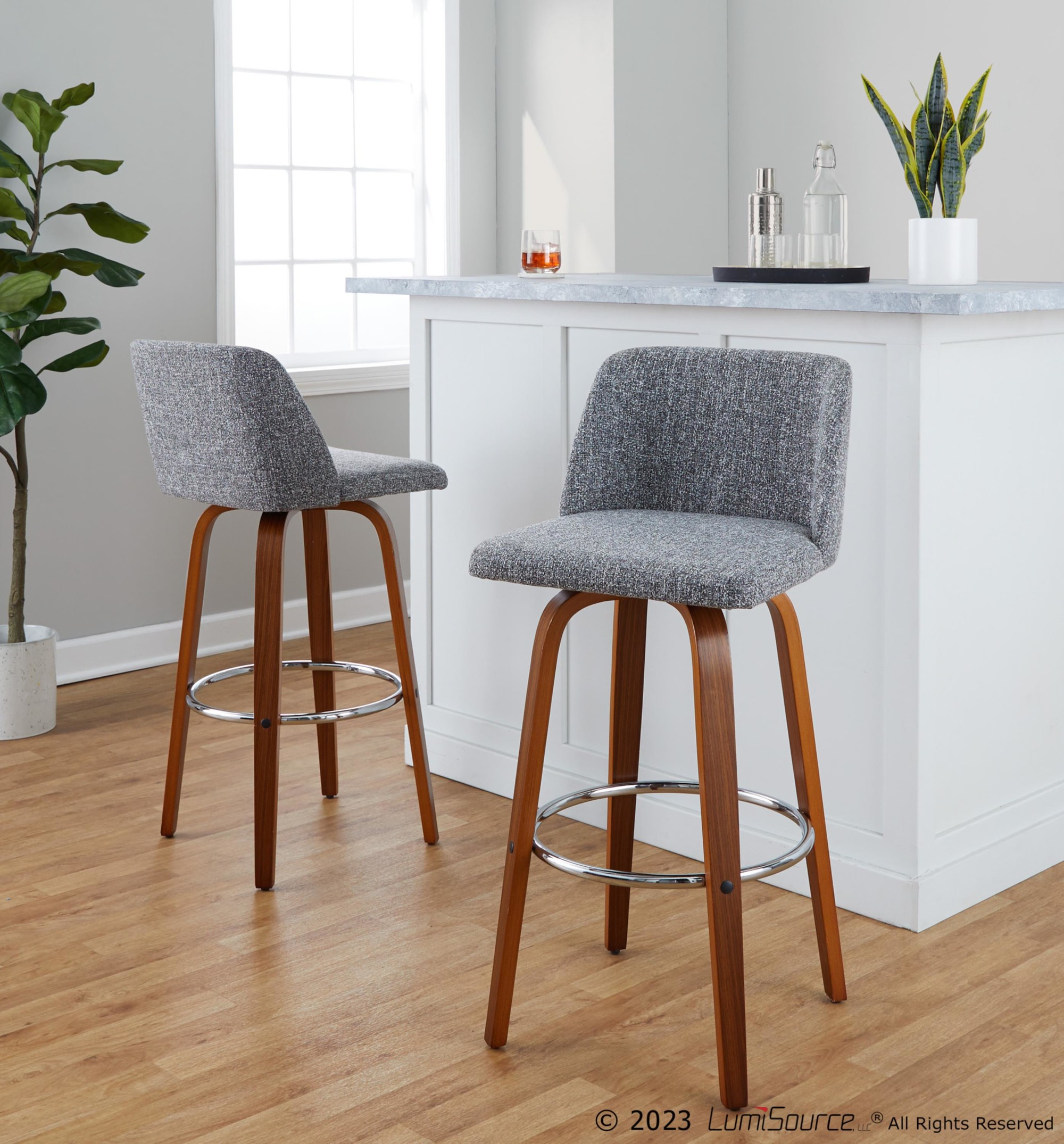 Toriano 30" Mid-Century Modern Swivel Barstool in Walnut (Set of 2) (Set of 2) 1 Toriano 30" Mid-Century Modern Swivel Barstool in Walnut (Set of 2) (Set of 2)
