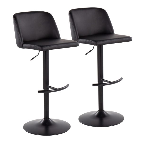 Toriano Black Faux Leather Contemporary Adjustable Bar Stools Set of 2 1