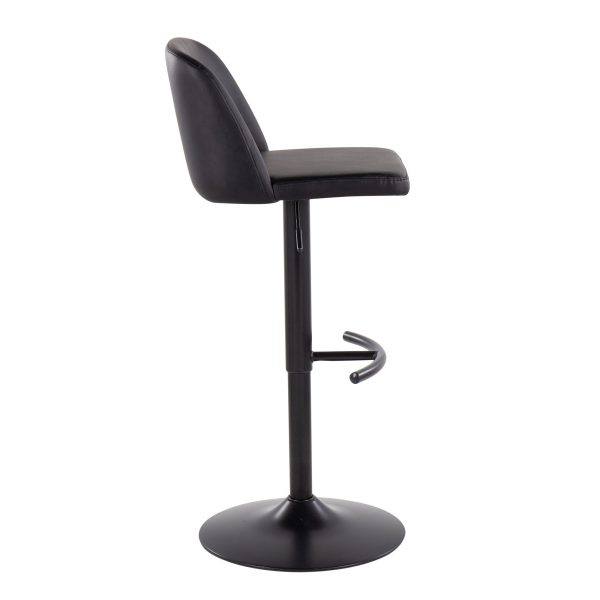 Toriano Black Faux Leather Contemporary Adjustable Bar Stools Set of 2 3