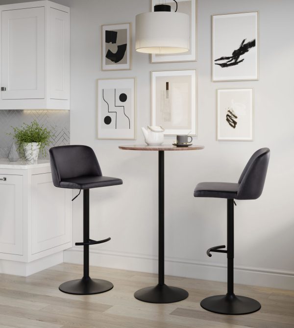 Toriano Black Faux Leather Contemporary Adjustable Bar Stools Set of 2