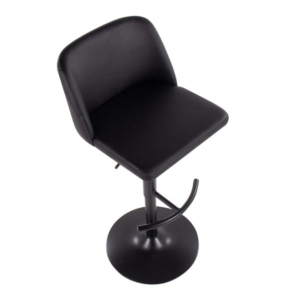 Toriano Black Faux Leather Contemporary Adjustable Bar Stools Set of 2 7