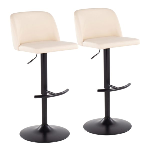 Toriano Black Steel Cream Faux Leather Contemporary Bar Stools Set of 2 1