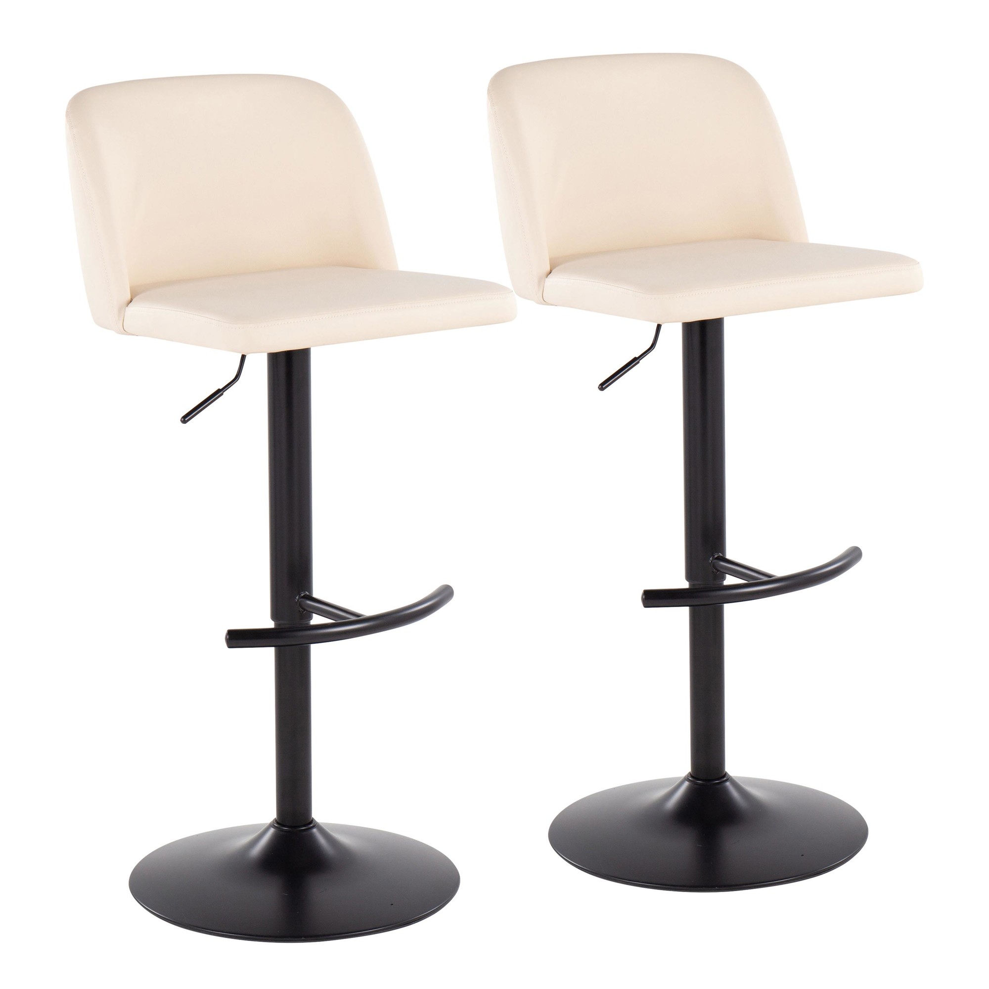 Toriano Black Steel Cream Faux Leather Contemporary Bar Stools (Set of 2) 2 Toriano Black Steel Cream Faux Leather Contemporary Bar Stools (Set of 2) - Image 2