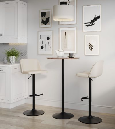 Toriano Black Steel Cream Faux Leather Contemporary Bar Stools (Set of 2)