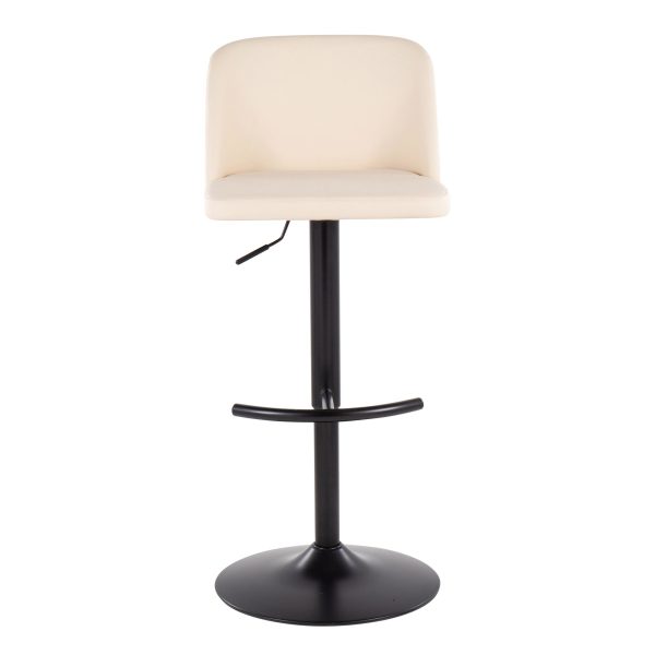 Toriano Black Steel Cream Faux Leather Contemporary Bar Stools Set of 2 6
