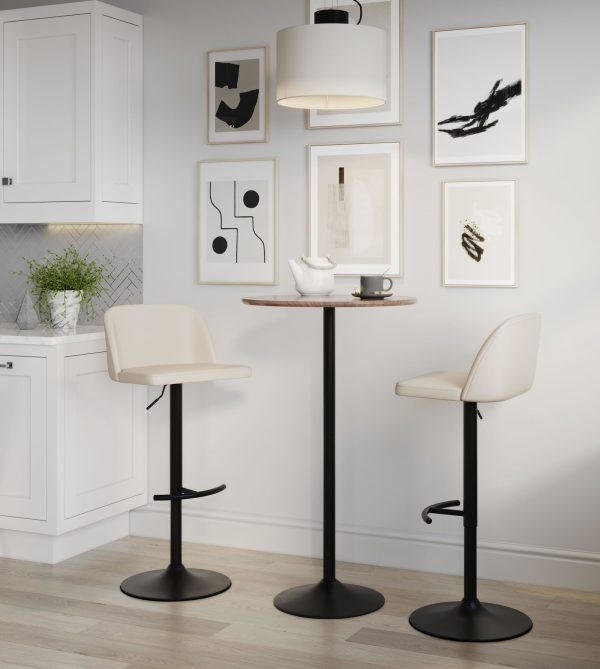 Toriano Black Steel Cream Faux Leather Contemporary Bar Stools Set of 2