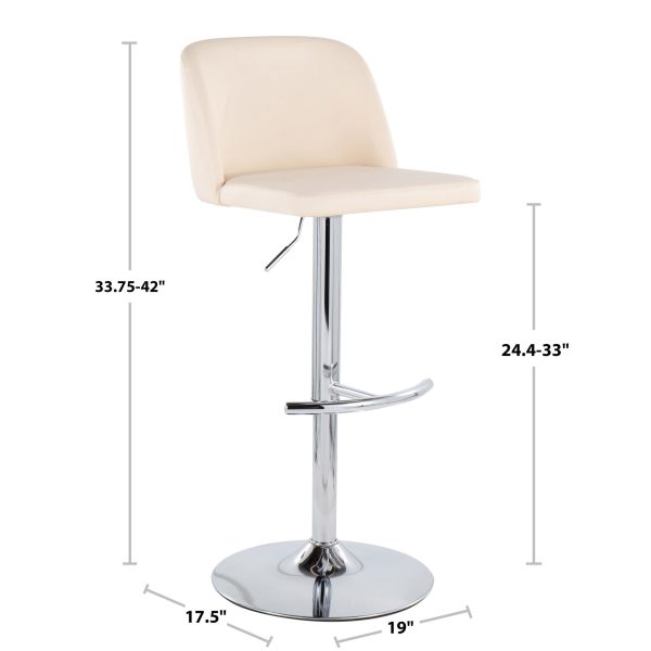 Toriano Black Steel Cream Faux Leather Contemporary Bar Stools Set of 2 8