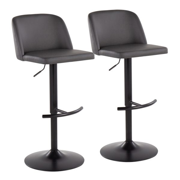 Toriano Black Steel Grey Faux Leather Contemporary Bar Stools Set of 2 1