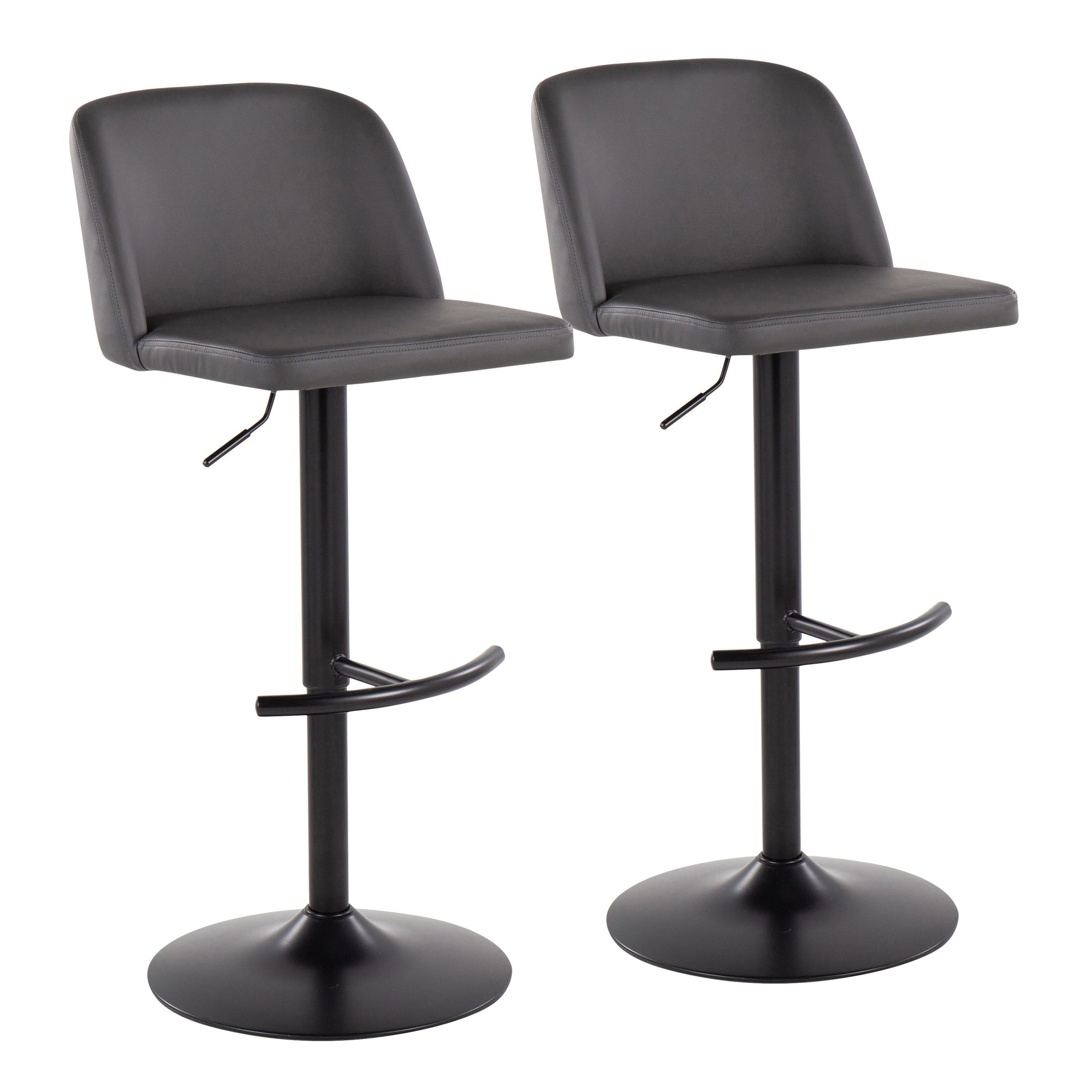 Toriano Black Steel Grey Faux Leather Contemporary Bar Stools (Set of 2) 2 Toriano Black Steel Grey Faux Leather Contemporary Bar Stools (Set of 2) - Image 2