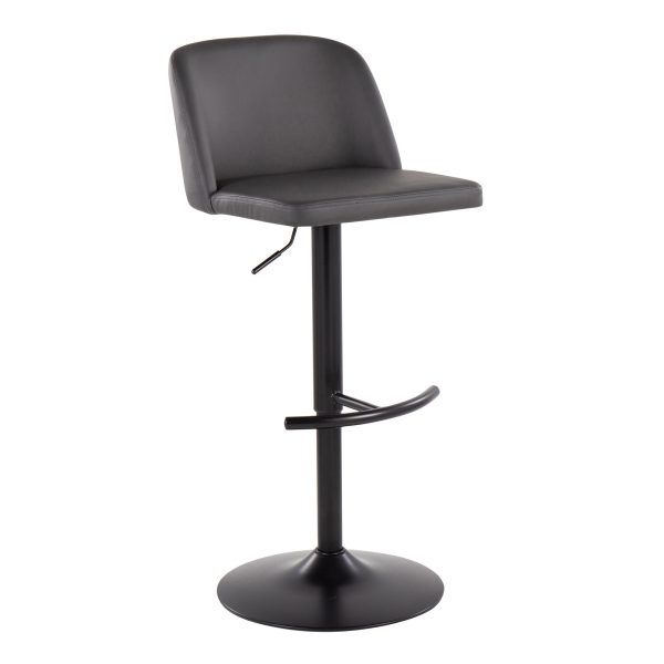 Toriano Black Steel Grey Faux Leather Contemporary Bar Stools Set of 2 2