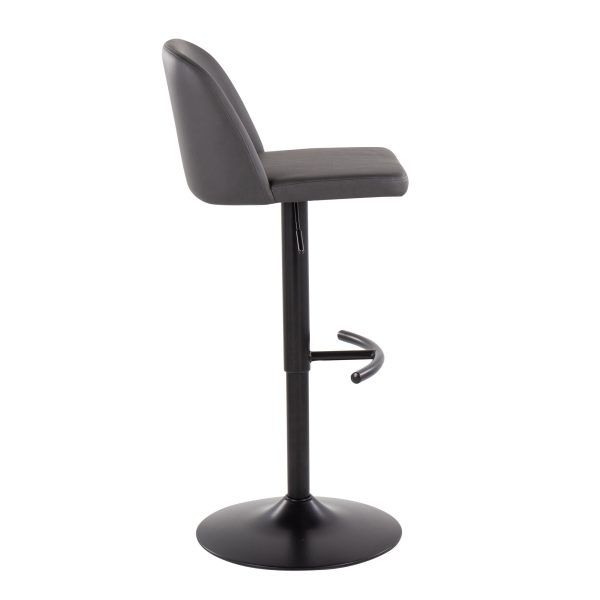 Toriano Black Steel Grey Faux Leather Contemporary Bar Stools Set of 2 3