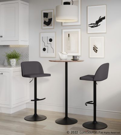 Toriano Black Steel Grey Faux Leather Contemporary Bar Stools (Set of 2)
