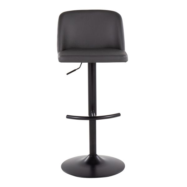 Toriano Black Steel Grey Faux Leather Contemporary Bar Stools Set of 2 6