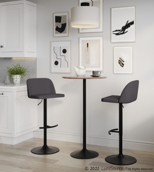 Toriano Black Steel Grey Faux Leather Contemporary Bar Stools Set of 2