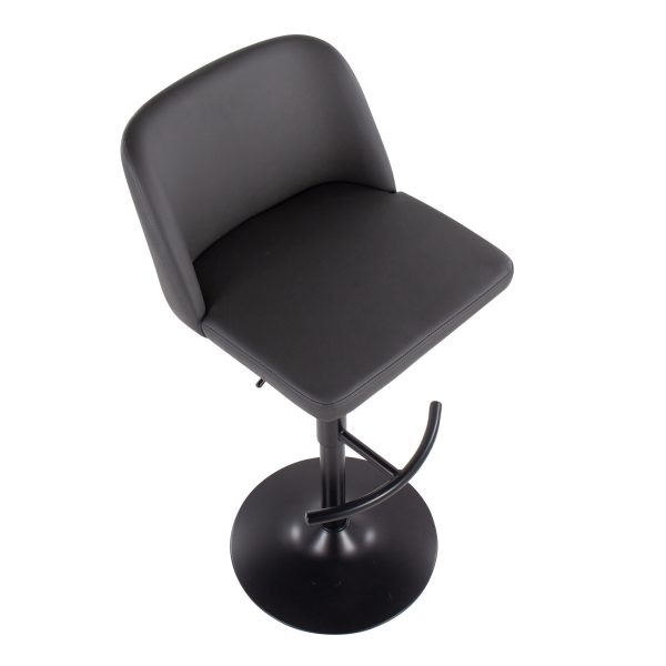 Toriano Black Steel Grey Faux Leather Contemporary Bar Stools Set of 2 7