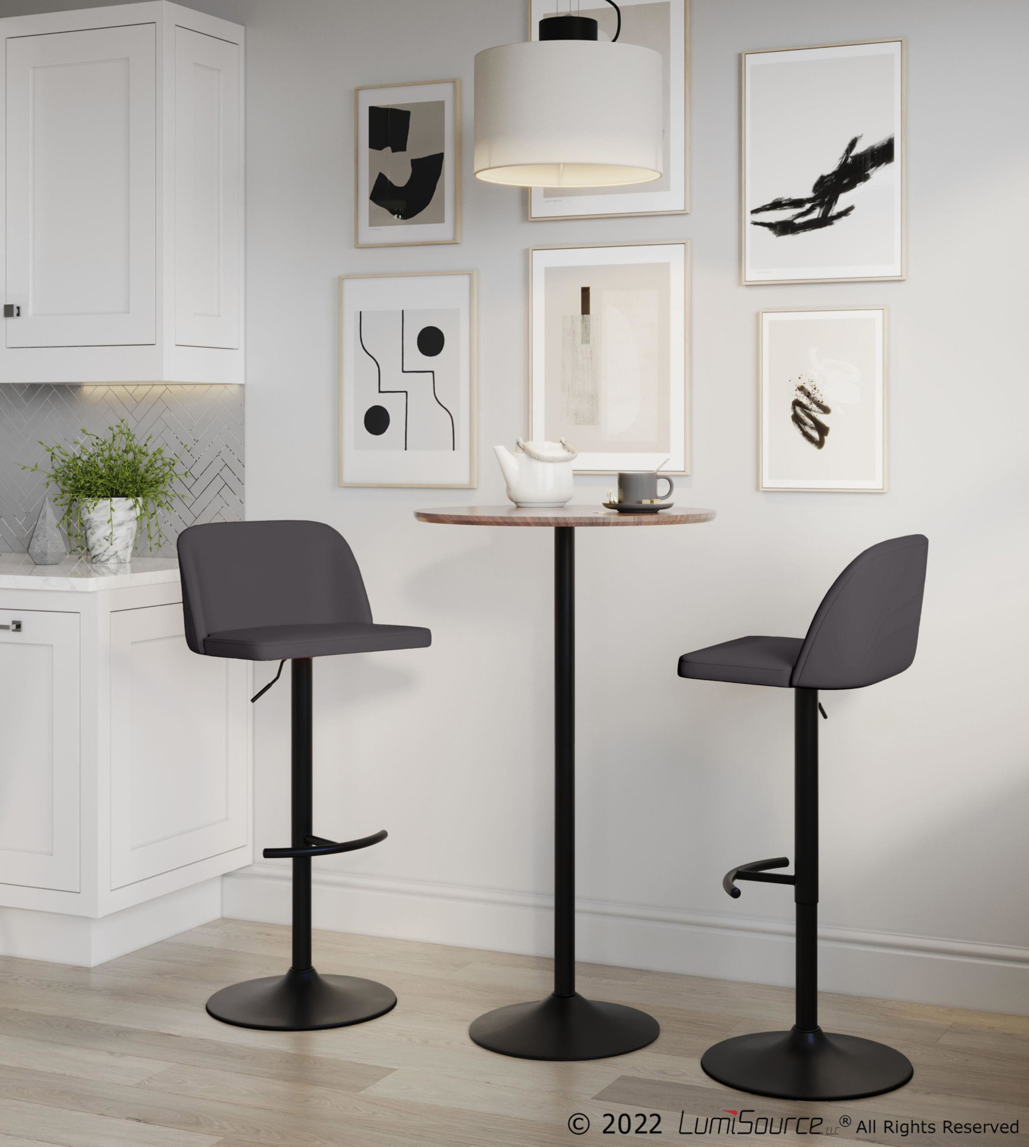 Toriano Black Steel Grey Faux Leather Contemporary Bar Stools (Set of 2) 1 Toriano Black Steel Grey Faux Leather Contemporary Bar Stools (Set of 2)