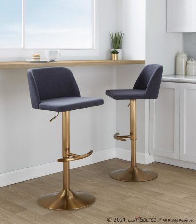 Toriano Blue Contemporary Adjustable Swivel Barstools (Set of 2)