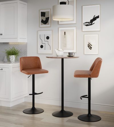 Toriano Camel Contemporary Adjustable Swivel Barstool with Footrest (Set of 2)