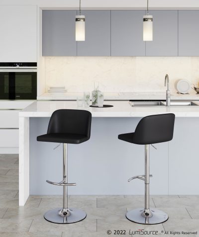 Toriano Chrome Black Faux Leather Contemporary Adjustable Bar Stools (Set of 2)