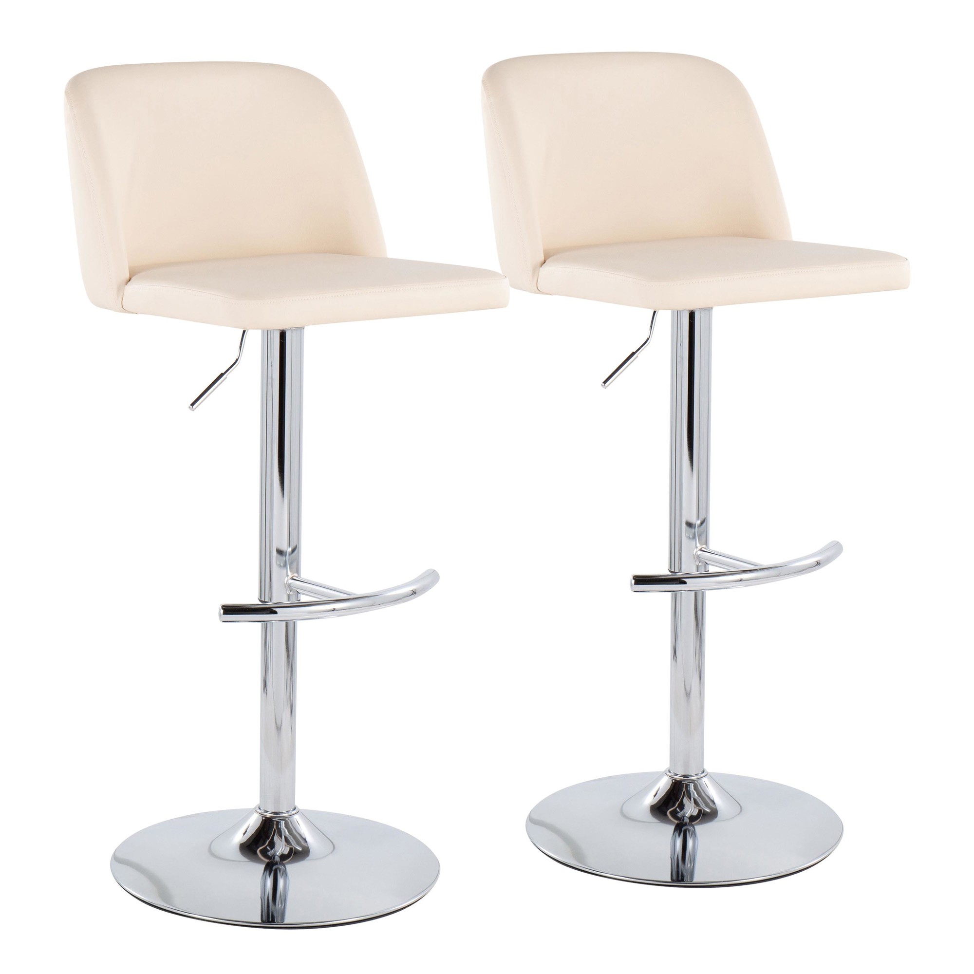 Toriano Chrome Cream Contemporary Adjustable Swivel Bar Stools (Set of 2) 2 Toriano Chrome Cream Contemporary Adjustable Swivel Bar Stools (Set of 2) - Image 2