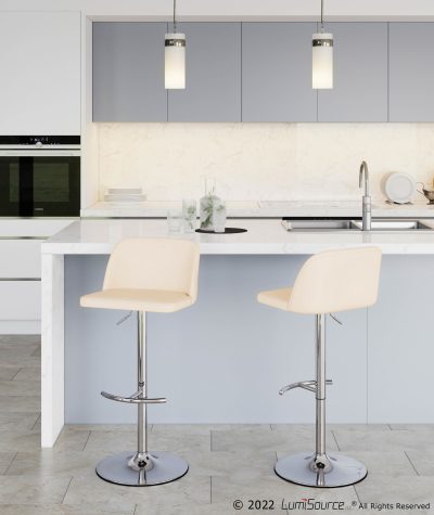 Toriano Chrome Cream Contemporary Adjustable Swivel Bar Stools (Set of 2)