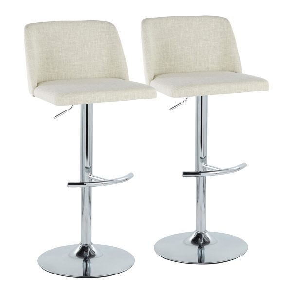Toriano Cream Contemporary Adjustable Swivel Barstool Set Set of 2 1