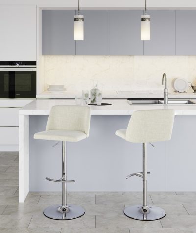 Toriano Cream Contemporary Adjustable Swivel Barstool Set (Set of 2)