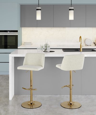 Toriano Cream Fabric Gold Base Contemporary Swivel Barstools (Set of 2)