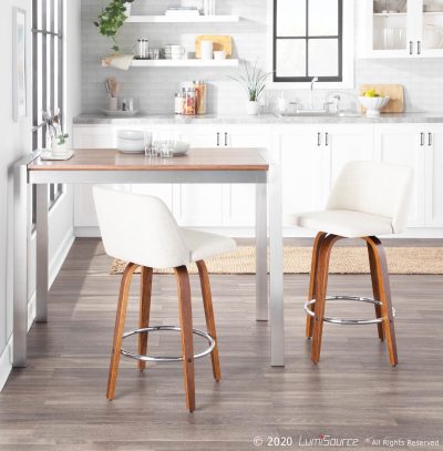 Toriano Cream Fabric Mid-Century Modern Counter Stools (Set of 2)