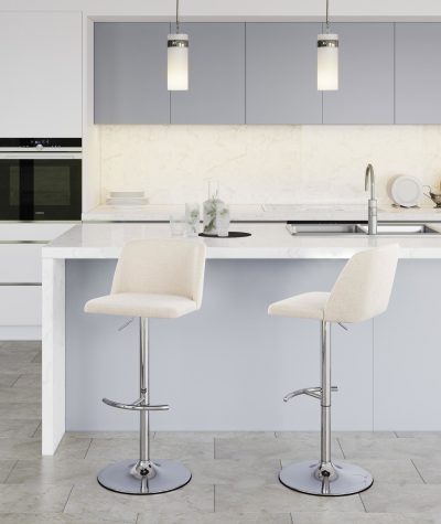 Toriano Cream Noise Contemporary Adjustable Swivel Barstool (Set of 2)
