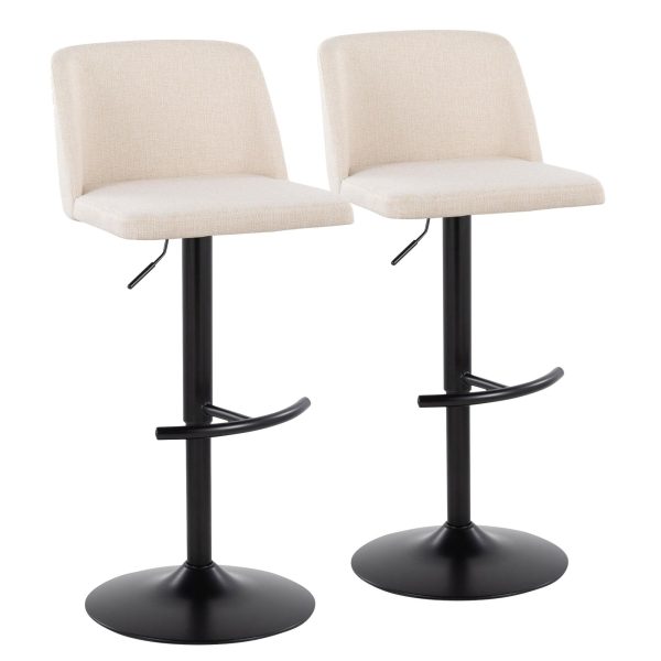 Toriano Cream Noise Fabric Contemporary Adjustable Swivel Barstool Set of 2 1